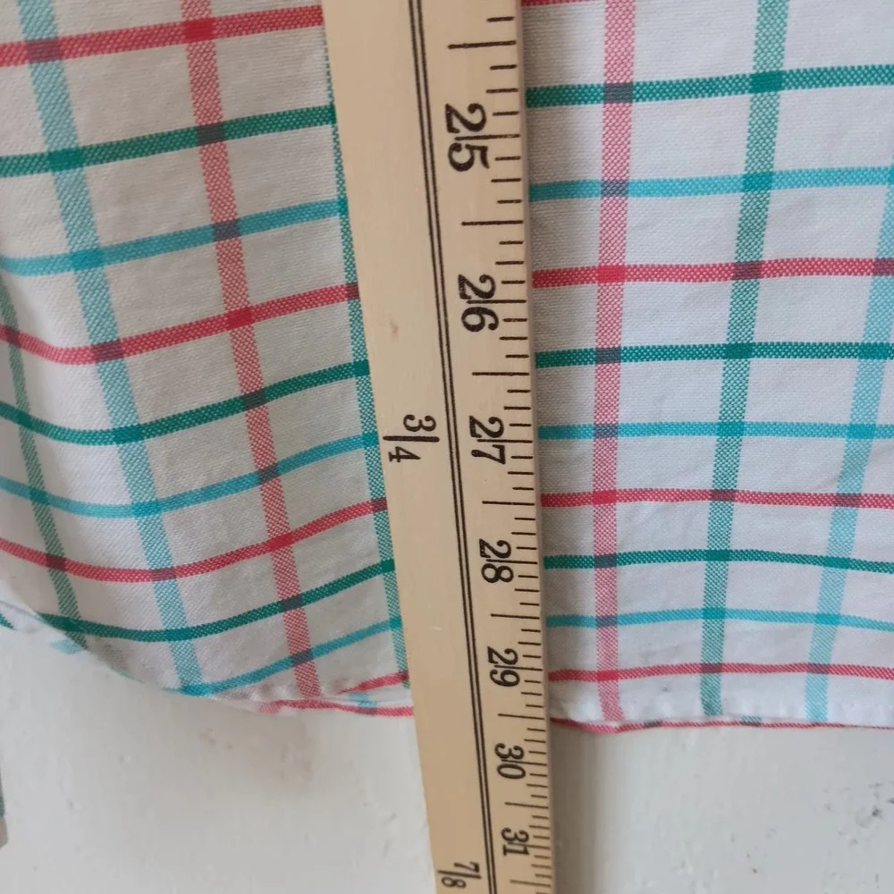 J.Crew Flex Oxford Shirt‎ L  Slim Fit Men's White Red Green Plaid Button Down